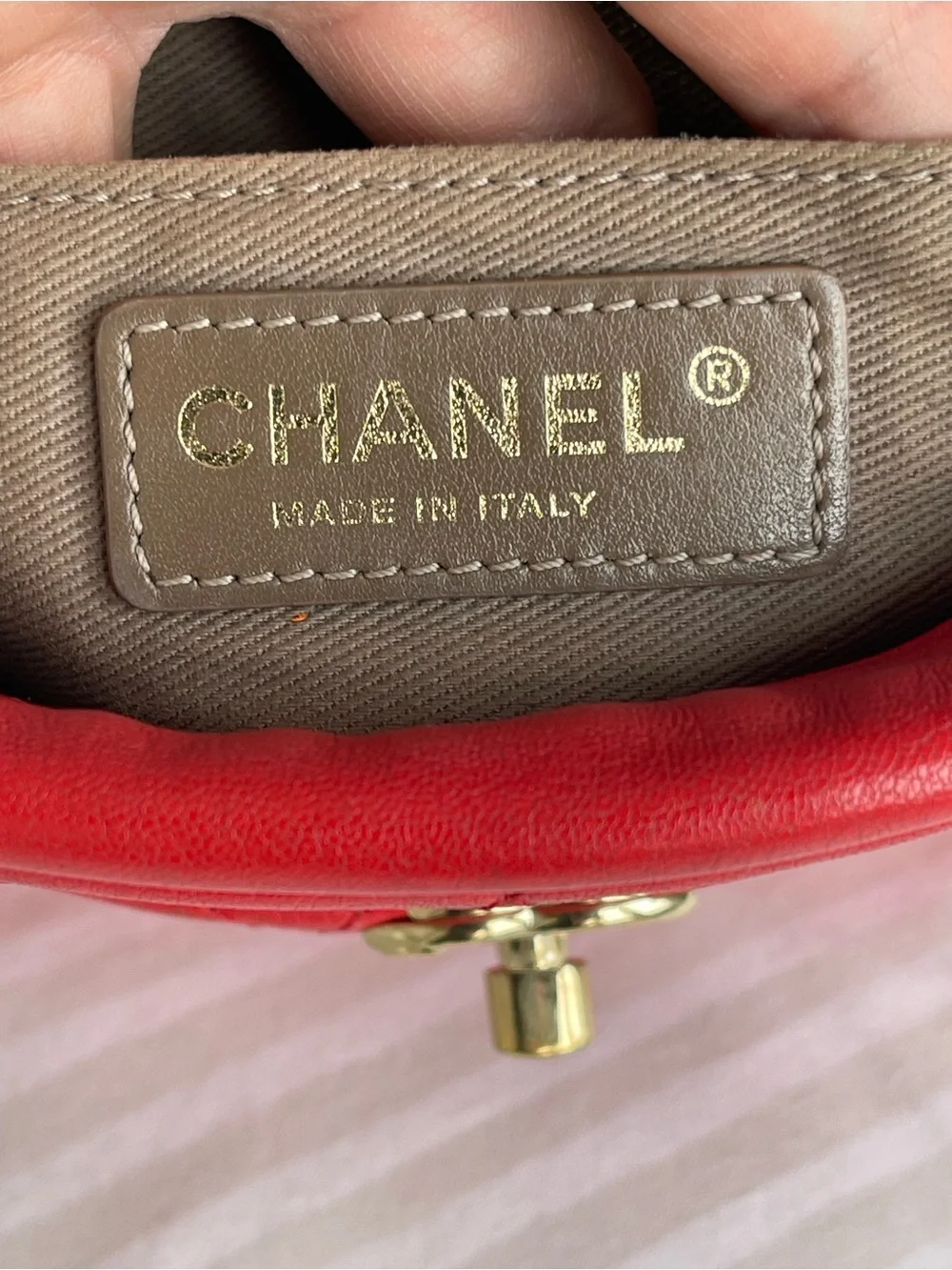 CHANEL Red Quilted Leather Crossbody Bag with Gold Chain